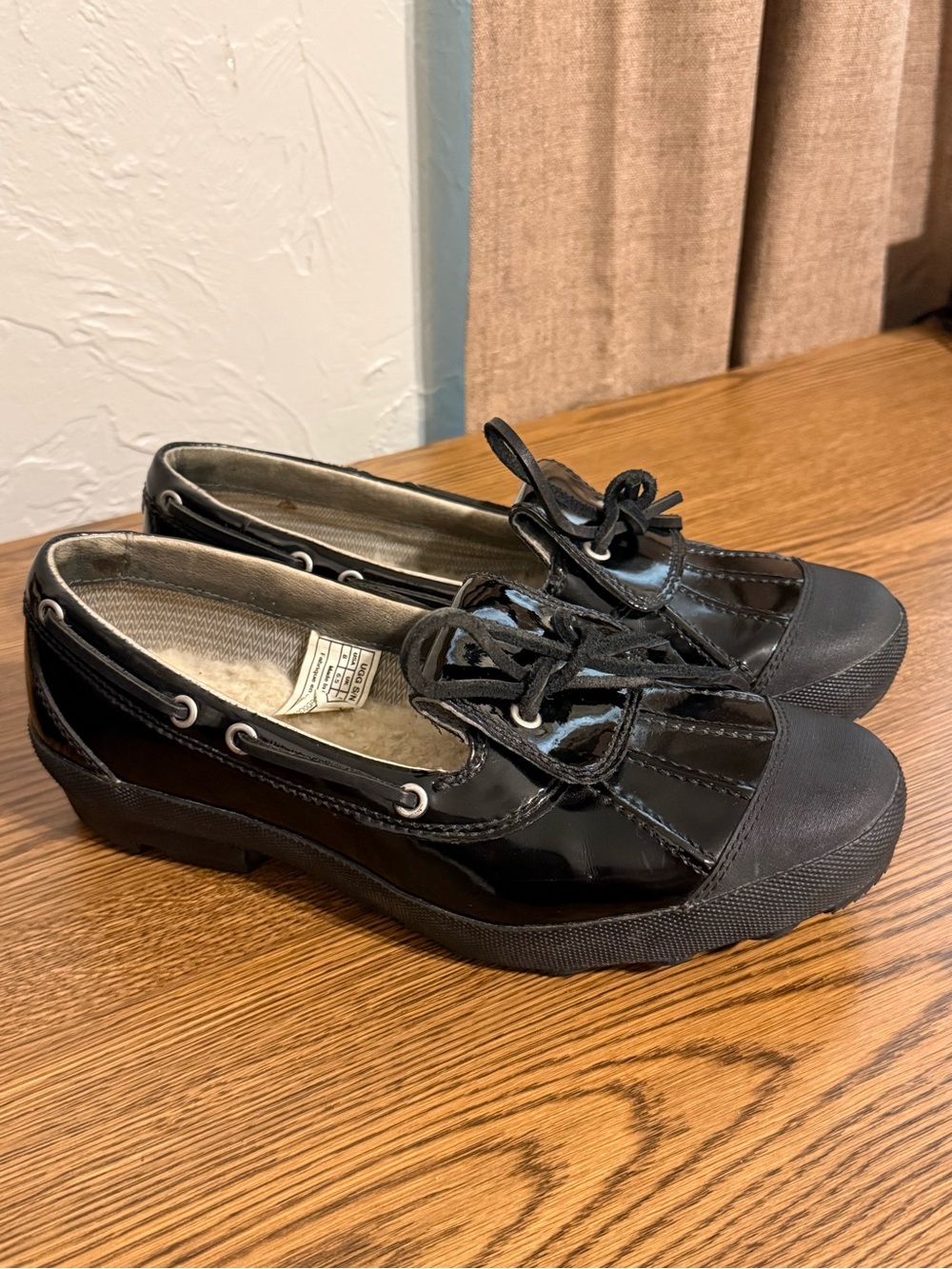 UGG Black Patent Leather Lace-Up Flats